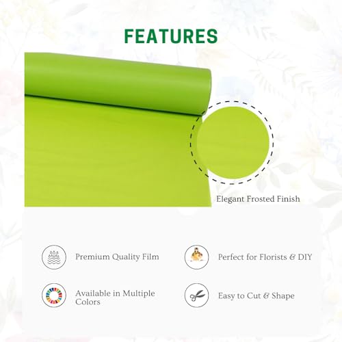 Image of Oasis Frosted Lime Green Bouquet Wrapping Roll Premium Korean Style Flower Wrap for Fresh Flowers & Gift Packaging Florist Essential Supplies 60 Micron 25 Meter Long