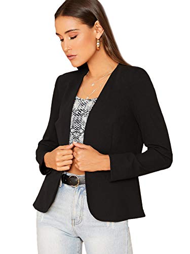 Romwe Women's Long Sleeve Casual Blazers Open Front Work Office Jackets Blazer Black L