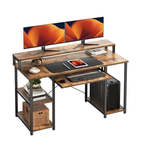 Image of TEKAVO Trio Computer Table for Home Pc | Office Table for Home with Monitor Riser and Keyboard Tray, Laptop Table, Work Table, Study Table, Modern Workstation | Coach Wood, Metal,(120x60x 75 cm)