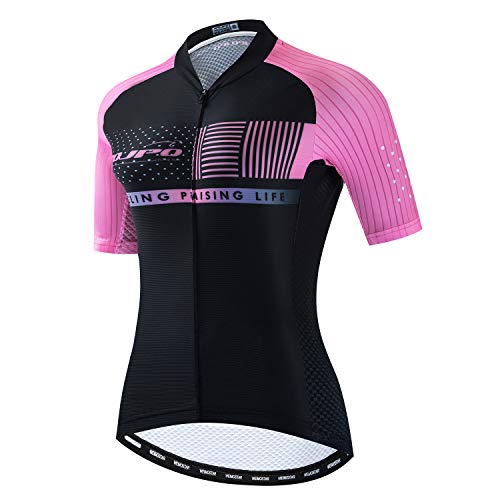 JPOJPO Women's Cycling Jersey, Pro Team Summer Short Sleeve MTB Bicycle Clothing, Comfortable Quick Dry Pink