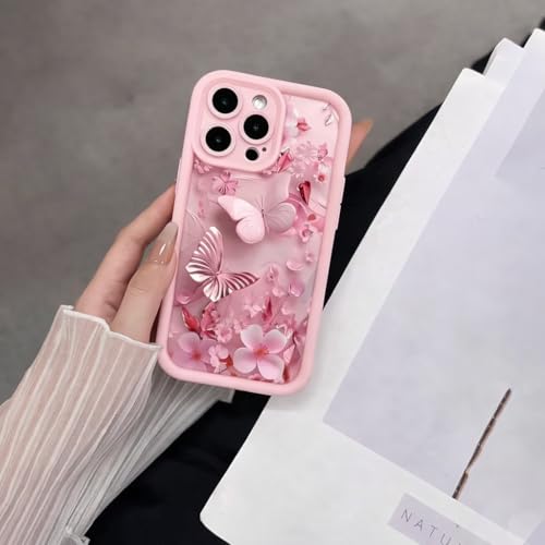 Image of COVERLY Pastel Butterfly Floral Back Case Cover for iPhone 12 Pro | 3D Blossom Art Flower Cute Design | Camera Lens Protection | Soft Silicone Aesthetic Print Cover for Girls & Women (Pink,Shockproof)