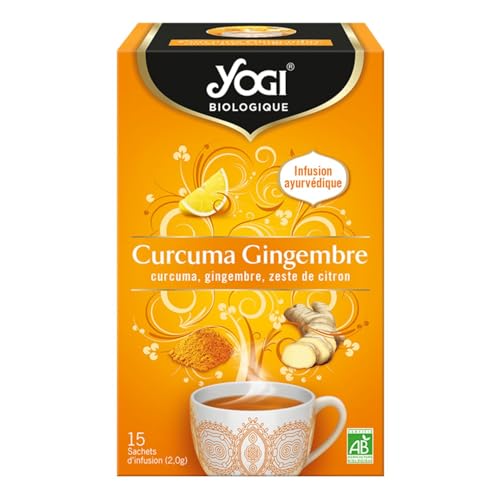 Yogi Biologique Curcuma Gingembre, Infusion 100% Bio, 15 Sachets thermosoudés et sans agrafe, 30 g