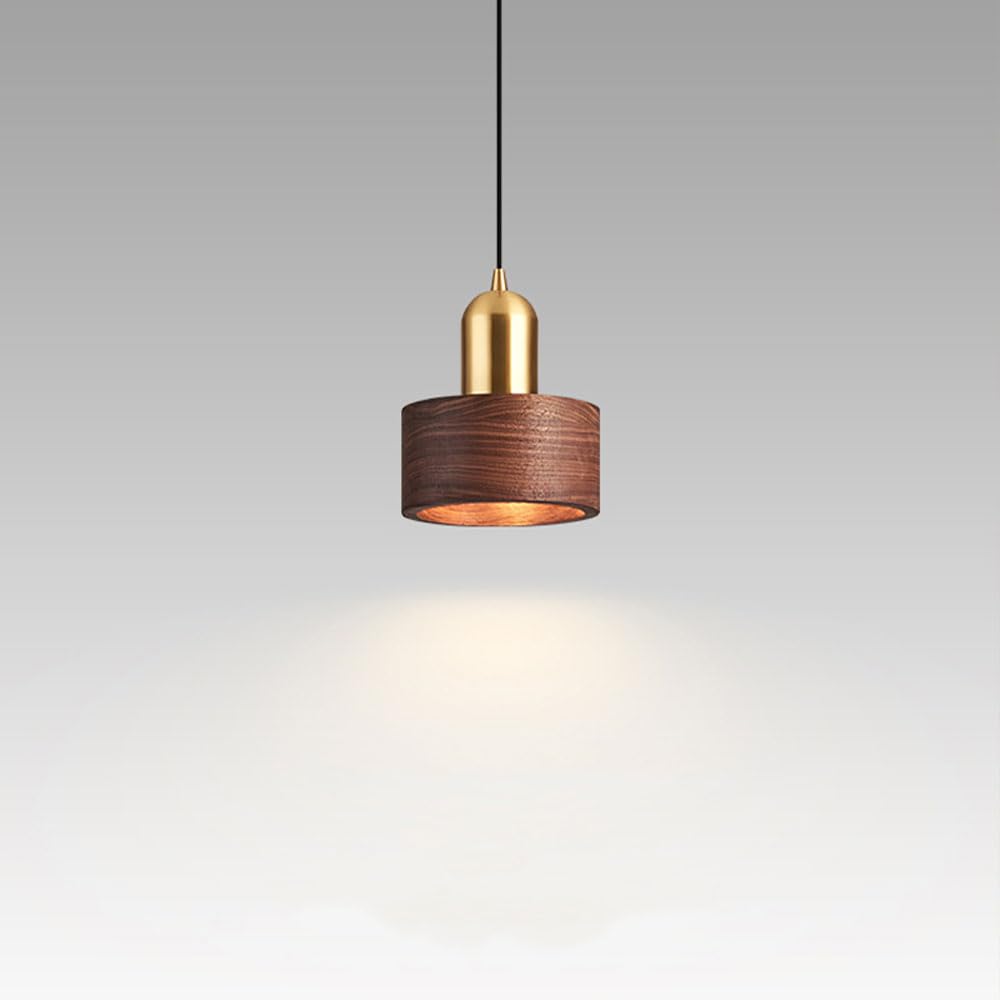LLXDFUU Modern Pendant Light Walnut Wooden Pattern Pendant Lamp Fixture Scandinavian Metal Gold Inner Finish Adjustable Hanging Lighting For Kitchen Island Dining Room Office Hallway Foyer Bedroom