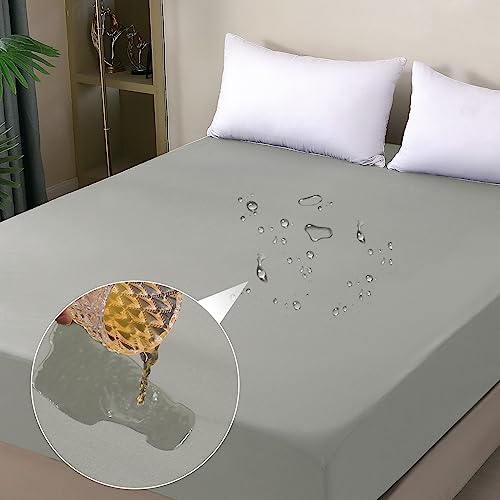 ohano Wasserdichter Matratzenschoner 90x200cm Spannbettlaken Wasserdichter und Atmungsaktive Matratzenbezug Inkontinenzauflage Nässeschutz Bettlaken Spannbetttücher für alle Jahreszeiten-Grau