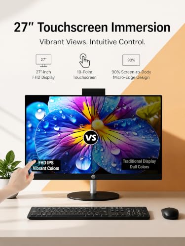 Image of HP 27 inch Touchscreen All-in-One Desktop Computer, AMD Ryzen 7 7730U
