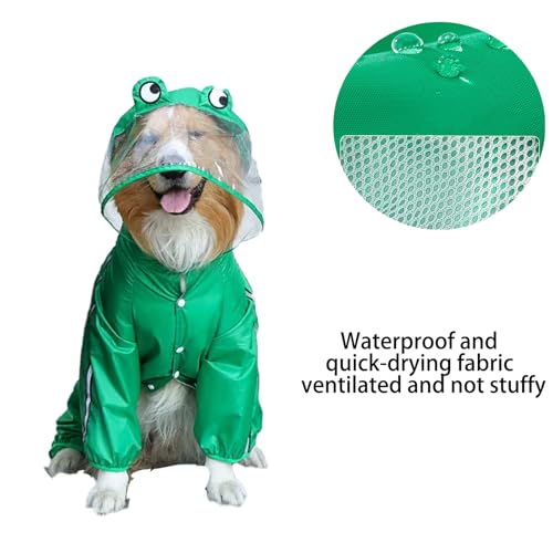 Hunderegenmantel Vierbeiner, wasserdichte Hundekleidung große Hunde, Golden Retriever Regenmantel, Kompakt Verstaubar, Leicht zu Reinigen, Waschbar(Brust 58cm, Rücken 41cm, Bein 28cm, Grün)