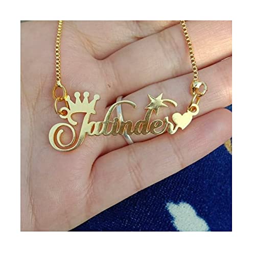 Personalized Name Necklace with Crown & Star | Custom Name Pendan...