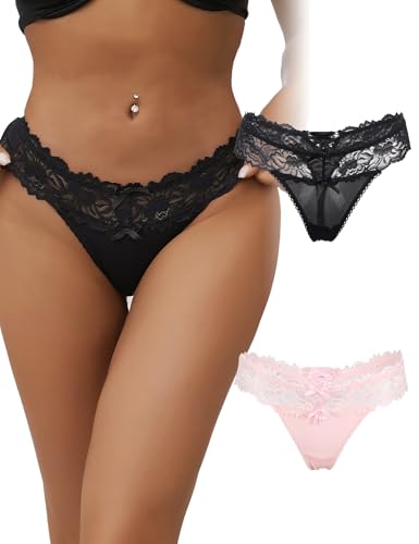 Image of ohyeah Sexy Lace G-String Thongs Panties Low Rise Underwear Undies for Women Cotton Crotch Cheeky Tangas Panties 4-18