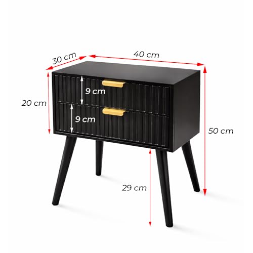 Image of Brown Art SHOPPEE Wooden Bedside Table for Bedroom | Line Design Bed Side Nightstand Lamp Table with 2 Drawers for Home | Side Table for Living Room | Premium Engineered Wood & Wood Legs (Blue)