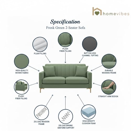 Image of 2 Seater Velum Fabric Sofa Set for Living Room, Modern Design with High Density Foam, Solid Wood Frame, Ergonomic Comfortable Seating for Home & Office (Frosty Green, 2 Seater) | Soft foam comfort