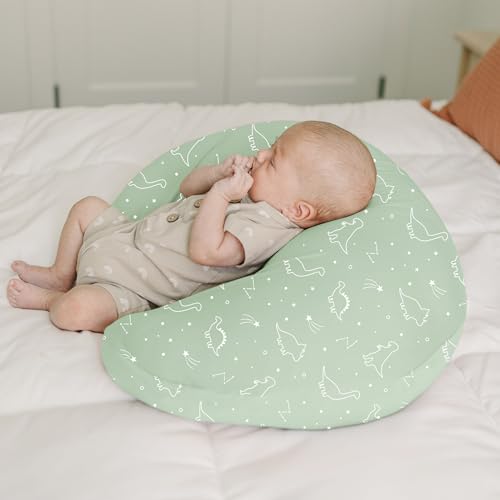 Image of Konssy 2 Pack Nursing Pillow Covers, Stretchy and Soft Nursing Cover for Breastfeeding Pillows, Pillow Slipcover for Baby Girls Boys Newborn (Dino Jungle, Sage)