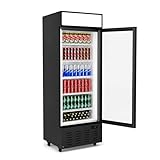 Frostvale 15 Cu.Ft Commercial Display Refrigerator, Black Single Glass Door Beverage Cooler with Lighted Header, ETL Upright Merchandiser Fridge for Drinks, Soda, Beer, Cafe, Store, Bar