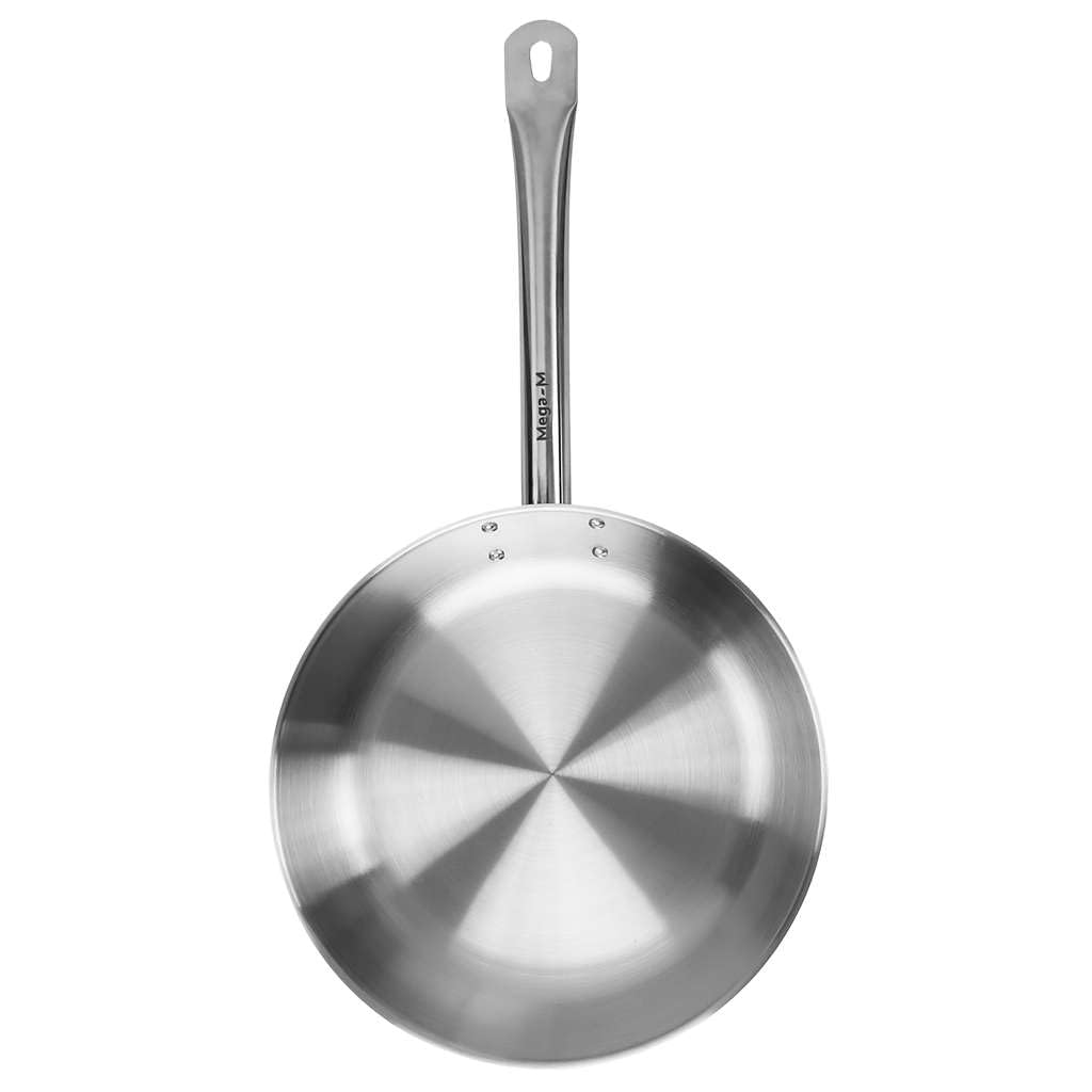MEGA-M Patelnia Gastronomiczna ze Stali Nierdzewnej 28 cm | Trójwarstwowe Dno Sandwich, Do Kuchenek Gazowych Ceramicznych i Indukcyjnych, Inox
