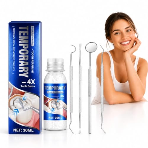 Zahnzement Zahnreparaturset Zahnfüllung Reparatur Set Selber Machen Provisorische Zähne mit Vier Dentalwerkzeugen Formbares Material für Lücken und Fehlende Zähne