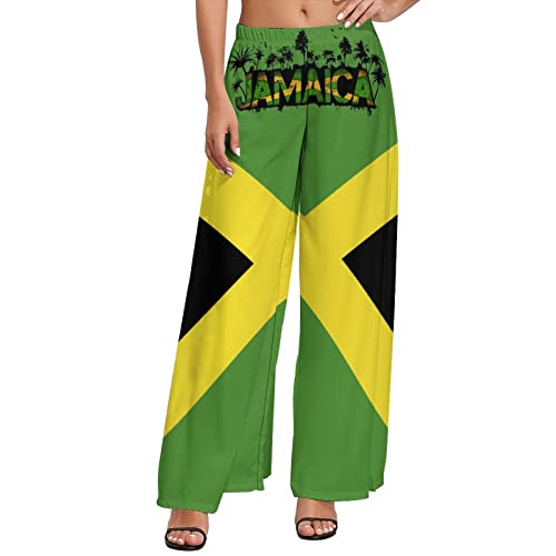 Elegant Casual Jamaica Flag Wide Leg Pants for Women Girl's Summer Sun Beach M