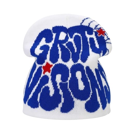 Image of Printed Beanie Hat, Beanies Y2K Winter Hats Streetwear Skull Cap Double-Layer Knitted Beanies Warm Knit Beanie, Hip Hop Streetwear Clothing