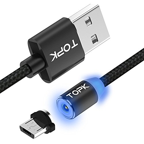 Micro USB Cable,TOPK 3.3 ft Light Up Nylon Braided Magnetic High Speed Charging USB Cable for Android devices,Samsung,Nexus,LG,Sony,HTC,Huawei,Motorola and More(Black)