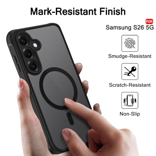 Image of TheGiftKart for Samsung S26 Case, Matte Frosted Hard Back Cover Compatible with MagSafe, Hybrid Shockproof Galaxy S26 Back Cover (PC & TPU, Translucent Black)