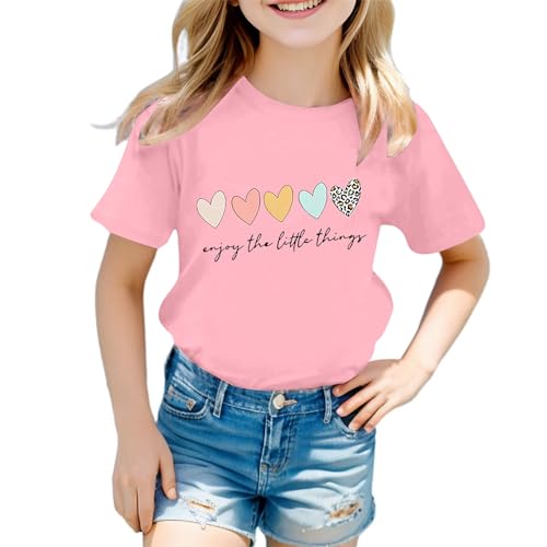2026 - Camiseta para niña con estampado gráfico lindo, cuello redondo, manga corta, camiseta de ocio de verano para niños, camiseta para perros y niñas, Rosa., 3-4 años