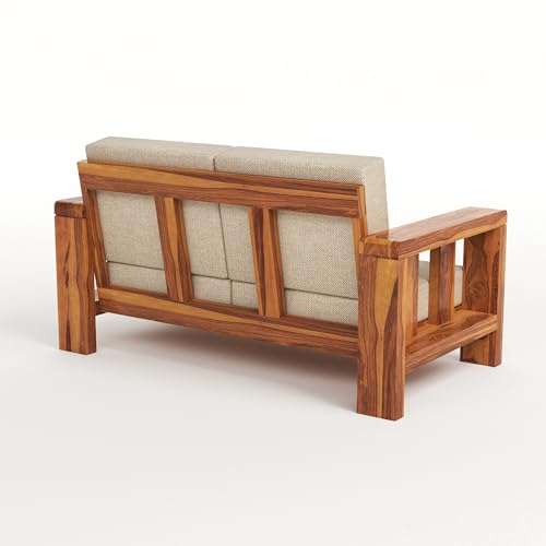 Image of Solid Sheesham Wooden 2 Seater Sofa Set - Two Seater Sofas with Comfortable Cushion | Wooden Sofa 2 Seater for Living Room Home & Office Furniture Decor (Honey, Haney2 Seater)