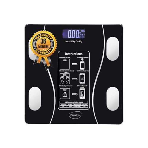 Pigeon Ivory Smart BMI Weighing Machine for Body Weight with 18 Body Parameters Sync with Mobile App, Body fat Analyzer Machine, Weighing Scale with LCD Display, 36 Months Warranty, Black, 180 Kg