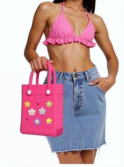 Mini Rubber Tote Bag, Small Waterproof Beach Handbag, Lightweight Washable Tote for Beach Pool Travel, With Adjustable Strap4