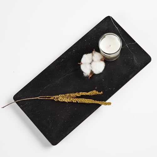 Black Marble Tray for Bathroom, Organic Natural Texture Catchall Tray for Dresser, 12 x 6 x 0.75 Inch Rectangle Elegant Jewelry Storage Platter, Marble Countertop Organizer for Home Decor