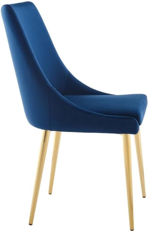 Modway Viscount Performance Velvet Dining Side Chair with Gold Stainless Steel Legs in Navy