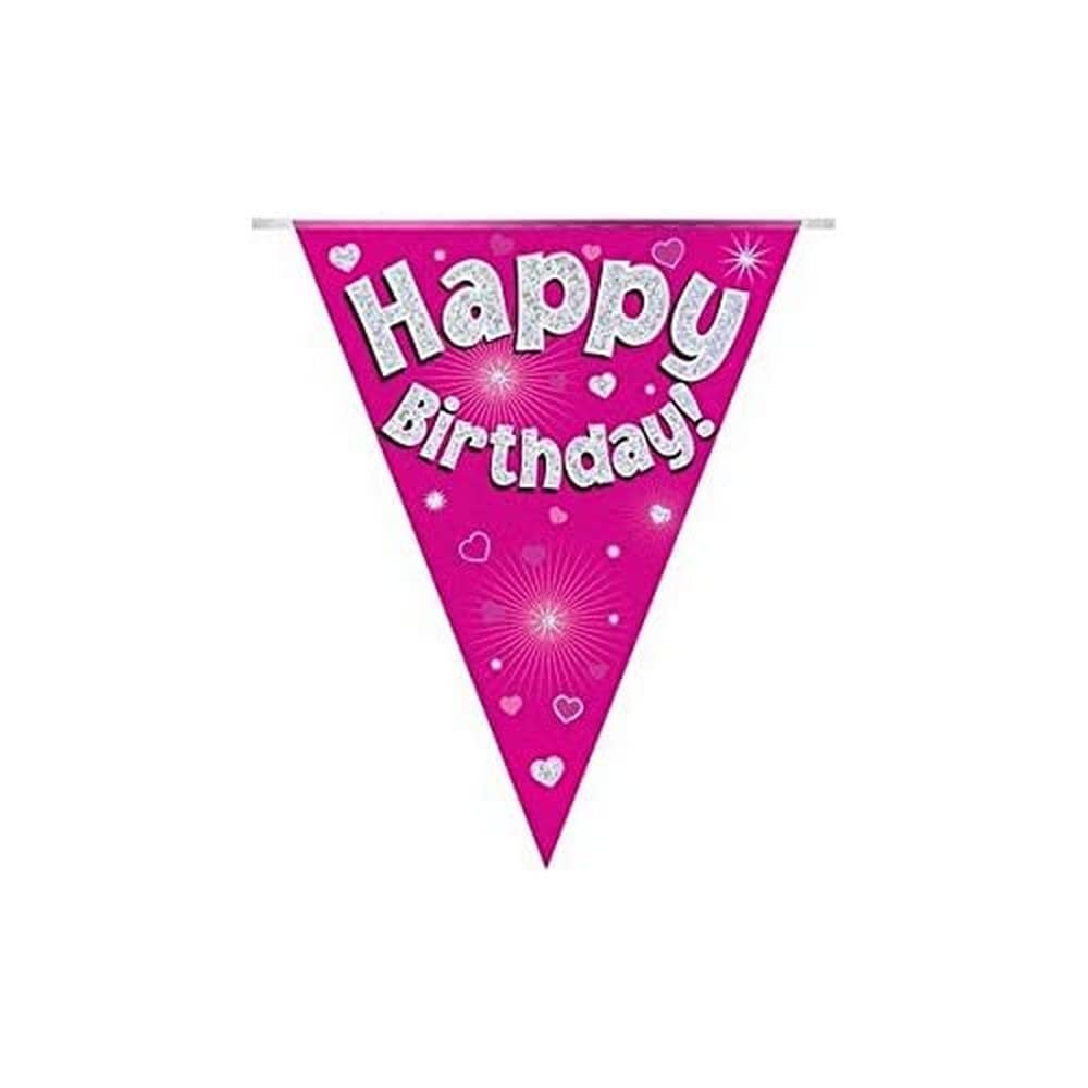 Happy 5th Birthday Party Decor Holographic Foil Celebration Banner - Age 5 Pink