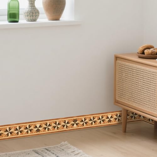 Image of Nuxovilar Wooden Star Parquet Peel Stick Wall Border PVC 3.94x16.4'