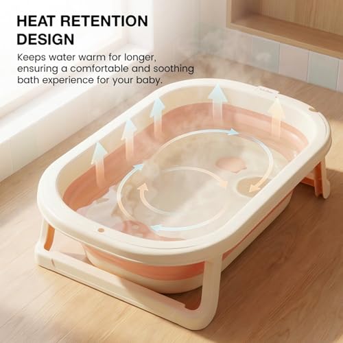 Image of Baybee Baby Bath Tub for 0 to 5 Years | Bath Tub for Kids with Anti-Slip Base & Quick Drain | Baby Bathtub for Kids with Heat Retention Design & Effortless | Foldable Bather for Newborn Babies (Pink)