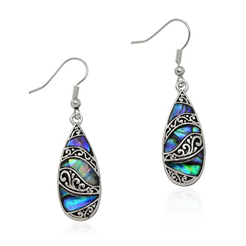 PammyJ Detailed Abalone Shell Earrings For Women Teardrop Dangle Earrings