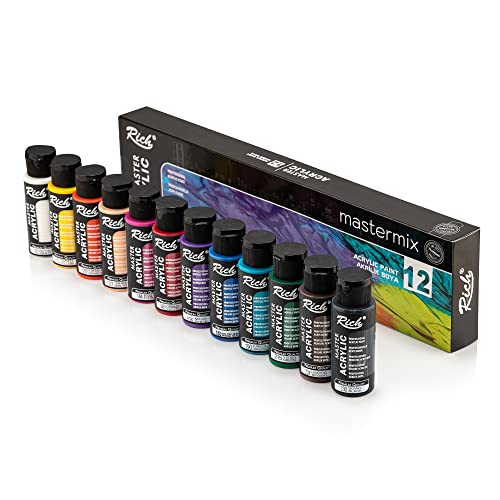Rich Mastermix Set – 12 x 60 ml Aryl colores en calidad de estudio, pintar sobre lienzo, cerámica, poliéster, todos los suelos duros