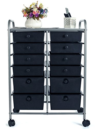 EaseOffice 12-Drawer Rolling Storage Cart with Heavy Duty Chrome Steel Frame for Home, Office, Beauty Salon and More, Black