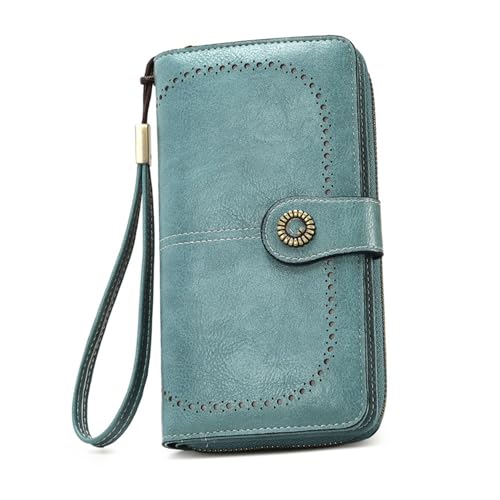 Civilizek/Beyonddraw Women's Fashion Zipper Wallet, Large Capacity Long Wallet for Women, Durable Large Womens wallet, Suitable for all occasions (Light blue)