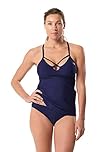 Speedo Women's Swimsuit Tankini Endurance Lite Strappy Front Solid-Discontinued Aqua Elite, Starry Blue, 10