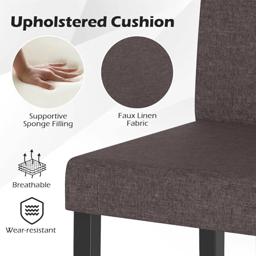 Image of COSTWAY Fabric Armless Dining Chairs Set of 2, Upholstered Kitchen Side Chair w /Rubber Wood Legs, Padded Seat & High Backrest, Mid-Century Modern Accent Chairs for Living Room Restaurant (Brown)
