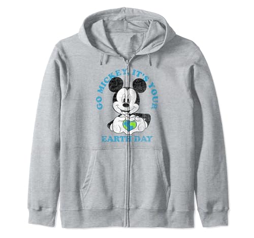 Mickey Classic Earth Day Heart Zip Hoodie veste à capuche Disney gris chiné