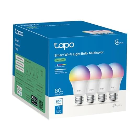 TP-Link Tapo L530E 4-Pack - Bombilla LED inteligente Wi-Fi, multicolor, regulable, E27, 8.7 W 806 lm, compatible con Alexa y Google Home