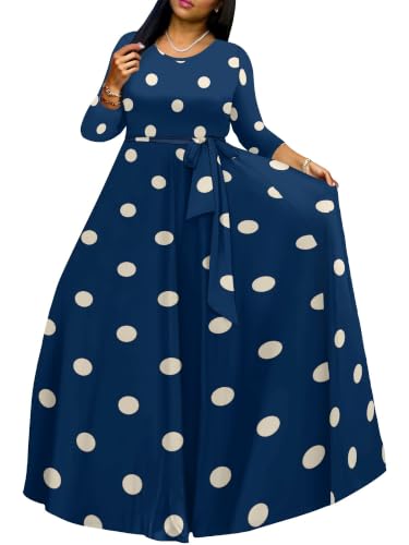 Image of PinkPatty Women's Long Sleeve Maxi Dress Plus Size Casual V Neck Wrap Dress with Pockets&Belt