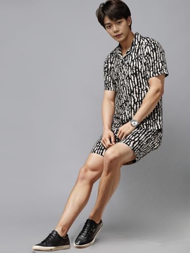 Image of Rigo Men's Rayon Printed Relaxed Night Suit Set Casual Co-Ords Set|Shirt And Short Set