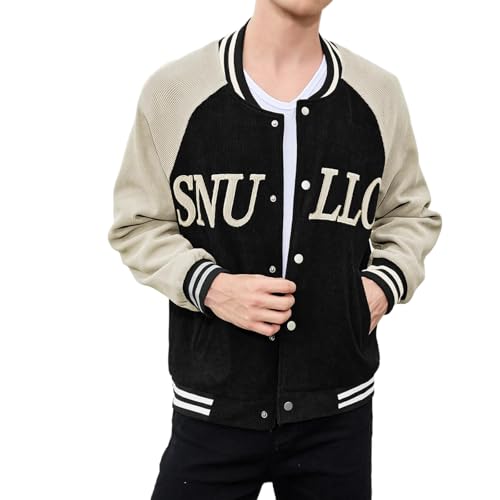 Men's Varsity Jacket Casual Baseball Bomber Jackets Buckle Style Relax Fit
