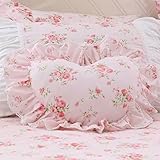 LELVA Floral Ruffle Design Throw Pillow Sham Cushion Pink Heart Decoration Pillow Shaped Sofa Bed Throw Pillows