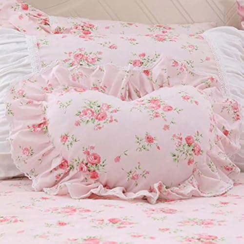Lelva LANGMANMANWU-PINK XIN Floral Ruffle Design Throw Pillow Sham Cushion Pink Heart Decoration Pillow Shaped Sofa Bed Throw Pillows cover