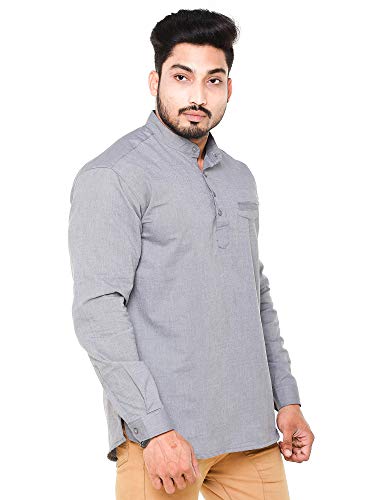 Image of Men's Linen Chinese Collar Full Sleeve Plus Size Short Kurta