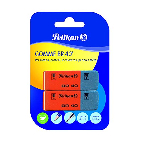 Pelikan Goma de Borrar BR40, Goma de Borrar Blanca para Lápiz, Lápices de Colores, Tinta y Bolígrafos, Apta para Dibujo Técnico y Uso Escolar, Paquete de 2 Piezas