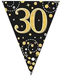 Party Bunting Sparkling Fizz 30 Black & Gold Holographic 11 flags 3.9m