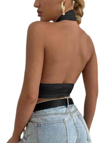 Rooscier Women's Sexy Crisscross Halter Cutout Sleeveless Backless Cami Crop Top2