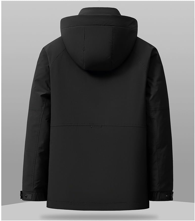 Mens Mid Length Hooded Down Jacket Removable Hood Thick Warm Winter Puffer Coat Trendy Outerwear