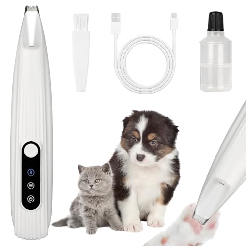 OFFCUP Cortapelos para Perros y Gatos, Recortadora de patas de perro, Cortapelos para Mascotas, Pantalla inteligente con luz LED, Recortador para Perros, Gatos, Patas, Orejas, Cara-Blanco